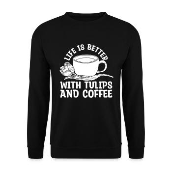 Tulpen Kaffee Tulpen - Unisex Pullover - Schwarz - Vorne - Alina (178cm) & Michal (187cm)