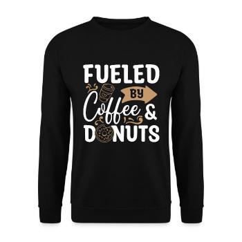 Coffee & Doughnuts Fueled By Coffee & Breakfast - Unisex Pullover - Schwarz - Vorne - Alina (178cm) & Michal (187cm)