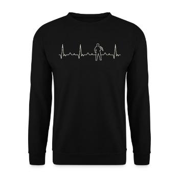Bergmann mit Spitzhörer. Herz. Liebe. Ekg. Impuls - Unisex Pullover - Schwarz - Vorne - Alina (178cm) & Michal (187cm)
