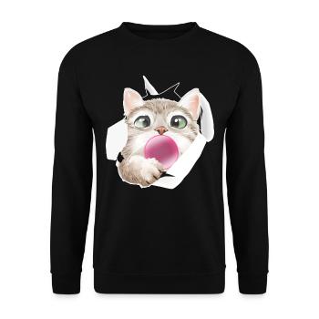 Chat Gomme à mâcher Mignon Félin - Sweat-shirt Unisexe - noir - Devant - Alina (178cm) & Michal (187cm)