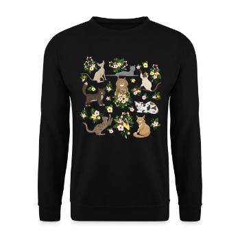 Chats Ludiques Fleurs Mignons Félins - Sweat-shirt Unisexe - noir - Devant - Alina (178cm) & Michal (187cm)