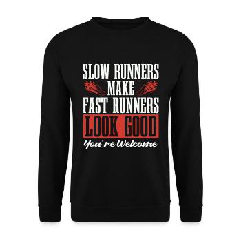 Half Marathon Slow Runners Make Fast Runners Race - Unisex Pullover - Schwarz - Vorne - Alina (178cm) & Michal (187cm)