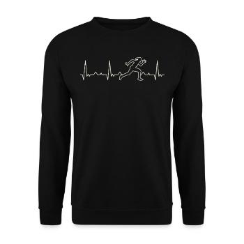 Frau Sportler Running Girl. Herz. Liebe. Ekg. - Unisex Pullover - Schwarz - Vorne - Alina (178cm) & Michal (187cm)