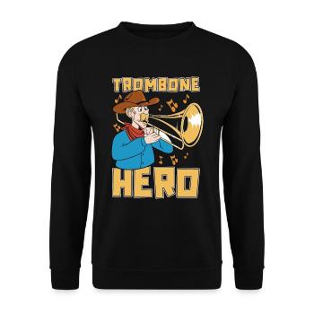 Trombone Hero Marching Band Instrument Trombonist - Unisex Pullover - Schwarz - Vorne - Alina (178cm) & Michal (187cm)