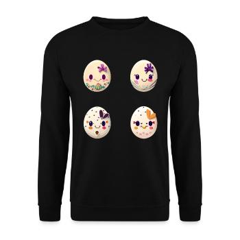 Bunte Eier zu Ostern bemalt - Unisex Pullover - Schwarz - Vorne - Alina (178cm) & Michal (187cm)