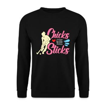 Field Hockey Chicks With Sticks Loves Goalkeeper - Unisex Sweatshirt - black - Front - Alina (178cm) & Michal (187cm)