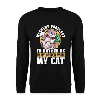 Hobbygärtner Garten Katzenartig Gartenkatze - Unisex Pullover - Schwarz - Vorne - Alina (178cm) & Michal (187cm)