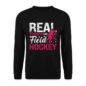Field Hockey Real Women Like Hockey Goalkeeper - Unisex Pullover - Schwarz - Vorne - Alina (178cm) & Michal (187cm)