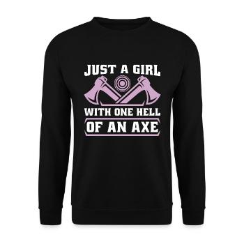 Axe Throwing Just A Girl With One Hell Woodworking - Unisex Sweatshirt - black - Front - Alina (178cm) & Michal (187cm)