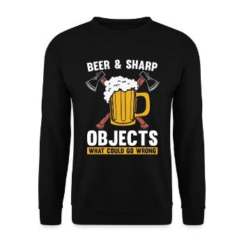 Axe Throwing Beer & Sharp Objects Hatchet Thrower - Unisex Pullover - Schwarz - Vorne - Alina (178cm) & Michal (187cm)