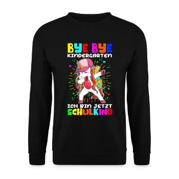 Einschulung Schulanfang Schulkind Schule Geschenk - Unisex Pullover - Schwarz - Vorne - Alina (178cm) & Michal (187cm)