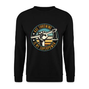 Axe Throwing Is My Superpower Double Ax Woodworker - Unisex Pullover - Schwarz - Vorne - Alina (178cm) & Michal (187cm)