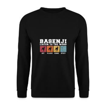 Basenji listen to the word - Unisex Pullover - Schwarz - Vorne - Alina (178cm) & Michal (187cm)