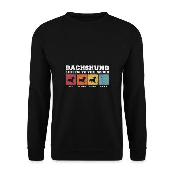 Dachshunds listen to the word - Unisex Pullover - Schwarz - Vorne - Alina (178cm) & Michal (187cm)