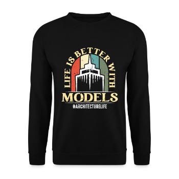 Architecture Life Is Better With Retro Engineering - Unisex Pullover - Schwarz - Vorne - Alina (178cm) & Michal (187cm)