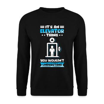 Fahrstuhl Aufzug | Aufzugsmechaniker Geschenk - Unisex Pullover - Schwarz - Vorne - Alina (178cm) & Michal (187cm)