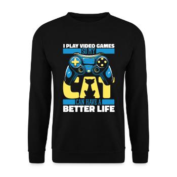 Gamer Gaming Cat - Unisex Sweatshirt - black - Front - Alina (178cm) & Michal (187cm)