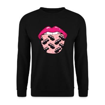Kameramann Zunge - Unisex Pullover - Schwarz - Vorne - Alina (178cm) & Michal (187cm)