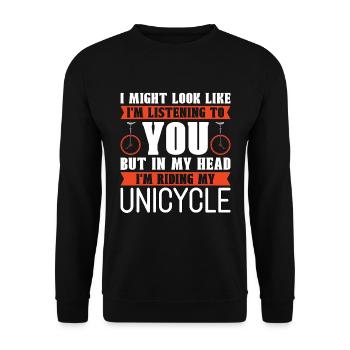 Monocycle J’ai peut-être l’air d’écouter Vélo - Sweat-shirt Unisexe - noir - Devant - Alina (178cm) & Michal (187cm)