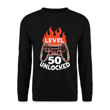 Gamer Gaming Funny Level 50 Unlocked - Unisex Sweatshirt - black - Front - Alina (178cm) & Michal (187cm)