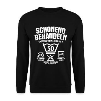 SCHONEND BEHANDELN 50 JAHRE ALT 50. GEBURTSTAG - Unisex Pullover - Schwarz - Vorne - Alina (178cm) & Michal (187cm)