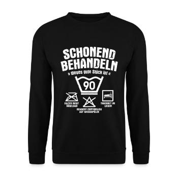SCHONEND BEHANDELN 90 JAHRE ALT 90. GEBURTSTAG - Unisex Pullover - Schwarz - Vorne - Alina (178cm) & Michal (187cm)