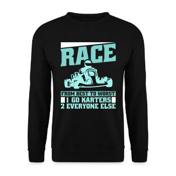 Go Kart Kartfahren Kartfahrer Cool - Unisex Pullover - Schwarz - Vorne - Alina (178cm) & Michal (187cm)
