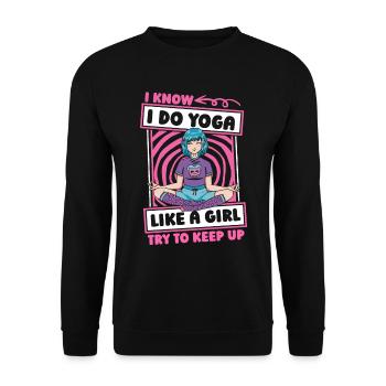 Yoga Witzig - Unisex Pullover - Schwarz - Vorne - Alina (178cm) & Michal (187cm)