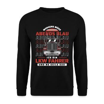 Lkw Fahrer Trucker Lastwagenfahrer - Unisex Pullover - Schwarz - Vorne - Alina (178cm) & Michal (187cm)
