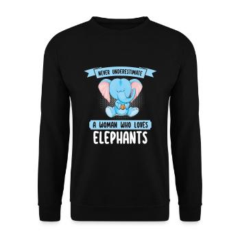 Ne sous-estimez jamais une femme qui aime les éléphants - Sweat-shirt Unisexe - noir - Devant - Alina (178cm) & Michal (187cm)