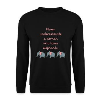 Ne sous-estimez jamais une femme qui aime les éléphants - Sweat-shirt Unisexe - noir - Devant - Alina (178cm) & Michal (187cm)