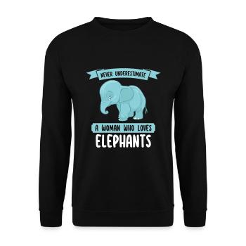 Ne sous-estimez jamais une femme qui aime les éléphants - Sweat-shirt Unisexe - noir - Devant - Alina (178cm) & Michal (187cm)