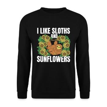 Faultier Blume Faultier Sonnenblume - Unisex Pullover - Schwarz - Vorne - Alina (178cm) & Michal (187cm)