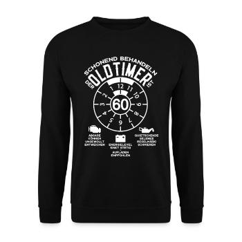 SCHONEND BEHANDELN 60. GEBURTSTAG 1963 OLDTIMER - Unisex Pullover - Schwarz - Vorne - Alina (178cm) & Michal (187cm)