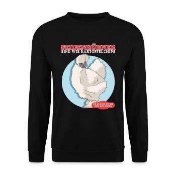 Seidenhuhn | Silkie Hühner Seidenhühner Geschenk - Unisex Pullover - Schwarz - Vorne - Alina (178cm) & Michal (187cm)