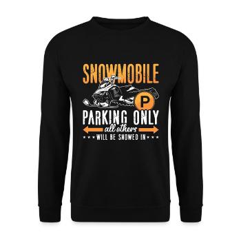 Snowmobile Parking Only Winter Sports Snowmobiles - Unisex Pullover - Schwarz - Vorne - Alina (178cm) & Michal (187cm)