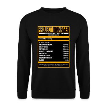 Le gestionnaire de projet Nutrition Facts Loves Management - Sweat-shirt Unisexe - noir - Devant - Alina (178cm) & Michal (187cm)