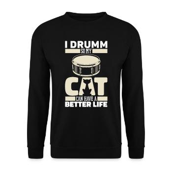 Schlagzeug Drummer Schlagzeuger Katze - Unisex Pullover - Schwarz - Vorne - Alina (178cm) & Michal (187cm)