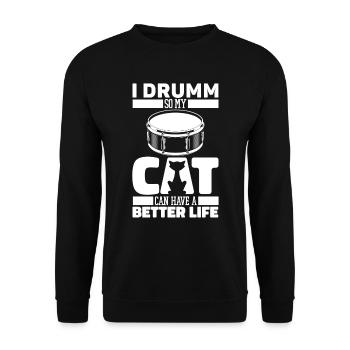 Schlagzeug Drummer Schlagzeuger Katze - Unisex Pullover - Schwarz - Vorne - Alina (178cm) & Michal (187cm)