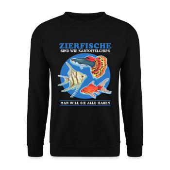 Aquarium Aquarianer Zierfisch Aquaristik Geschenk - Unisex Pullover - Schwarz - Vorne - Alina (178cm) & Michal (187cm)