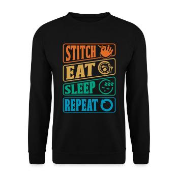Point de croix Manger Sommeil Répéter Coudre Needlepoint - Sweat-shirt Unisexe - noir - Devant - Alina (178cm) & Michal (187cm)