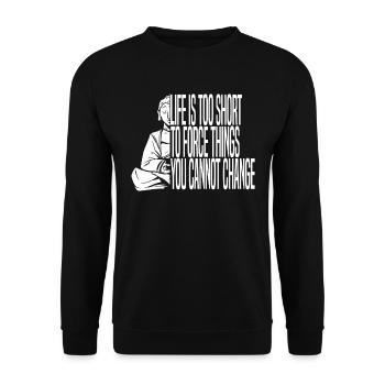 Buddha Buddhist Buddha, Lass Die Scheiße Los - Unisex Pullover - Schwarz - Vorne - Alina (178cm) & Michal (187cm)