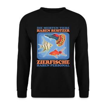 Aquaristik Aquarium Aquarianer Zierfisch Geschenk - Unisex Pullover - Schwarz - Vorne - Alina (178cm) & Michal (187cm)