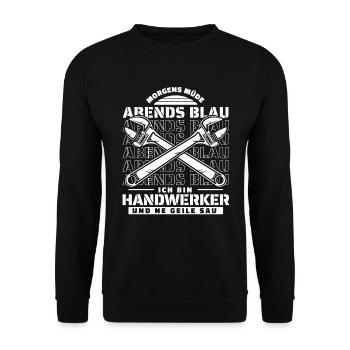 Handwerker Morgens Mde Abends Blau - Unisex Pullover - Schwarz - Vorne - Alina (178cm) & Michal (187cm)