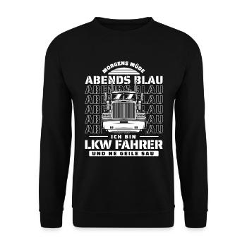 Lkw Fahrer Trucker Lastwagenfahrer - Unisex Pullover - Schwarz - Vorne - Alina (178cm) & Michal (187cm)