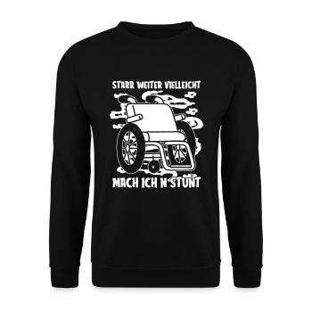 Rollstuhl Rollstuhlfahrer Lustig - Unisex Pullover - Schwarz - Vorne - Alina (178cm) & Michal (187cm)