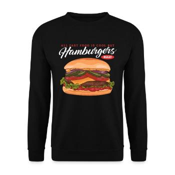 Hamburger Fast Food | Burger Fastfood Geschenk - Unisex Pullover - Schwarz - Vorne - Alina (178cm) & Michal (187cm)