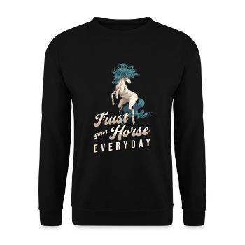Pferd Reitsport Cool Ausdauerreiten - Unisex Pullover - Schwarz - Vorne - Alina (178cm) & Michal (187cm)