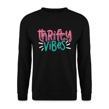 Thrift Shopping Thrifty Vibes Second Hand Thrifter - Unisex Pullover - Schwarz - Vorne - Alina (178cm) & Michal (187cm)