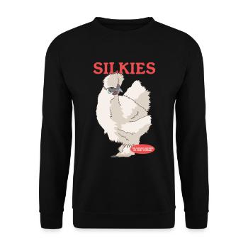 Silk Chicken Silk Chickens Silkie Chickens Gift - Unisex Sweatshirt - black - Front - Alina (178cm) & Michal (187cm)